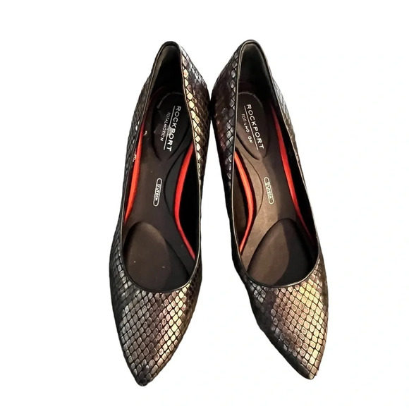 Rockport Gunmetal Silver Gray Snakeskin Leather 3” Pumps 8.5 NWOB - Picture 1 of 6